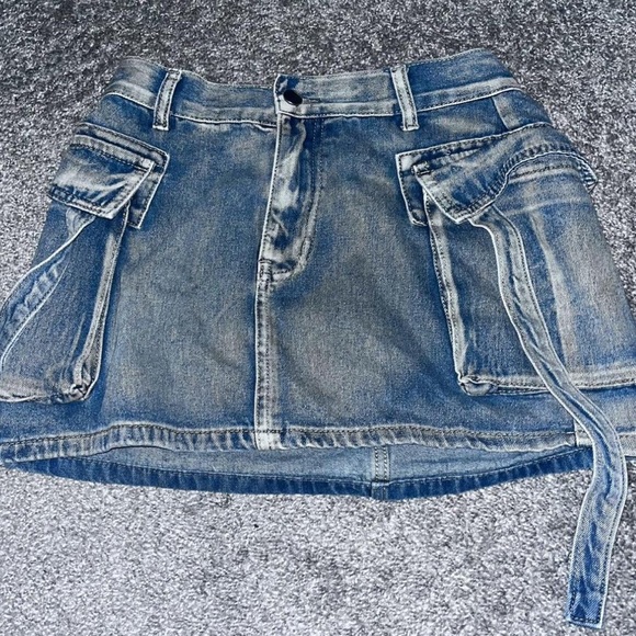 Denim Mini Skirt with Pockets - Picture 1 of 1